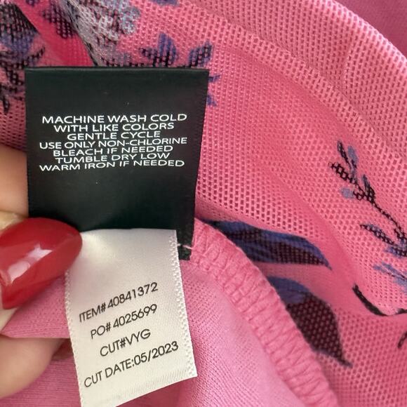 Torrid Mini Shirred Bodycon Dress Size 3X Floral Ruched Pink Mesh Fairy Cottage - Picture 12 of 16